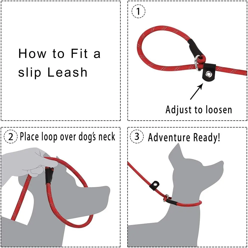 Slip-Lead Dog-Leash Medium-Training Rope - 6ft Foot Big Large Reflective Climbing Rope Leash Supports The Strongest Pulling Large Medium Dogs 6 Feet
