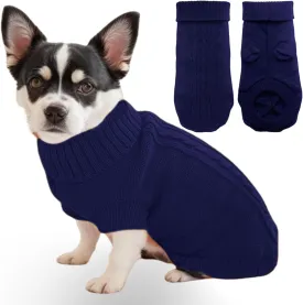 Small Dog Sweater with Hind Leg Straps & Knit Turtleneck, Winter Warm Dog Clothes for Small Dogs and Cats, Pet Sweater for Bulldog, Chihuahua, Yorkie, Pug, Kitten (Navy Dog Sweater, XS)