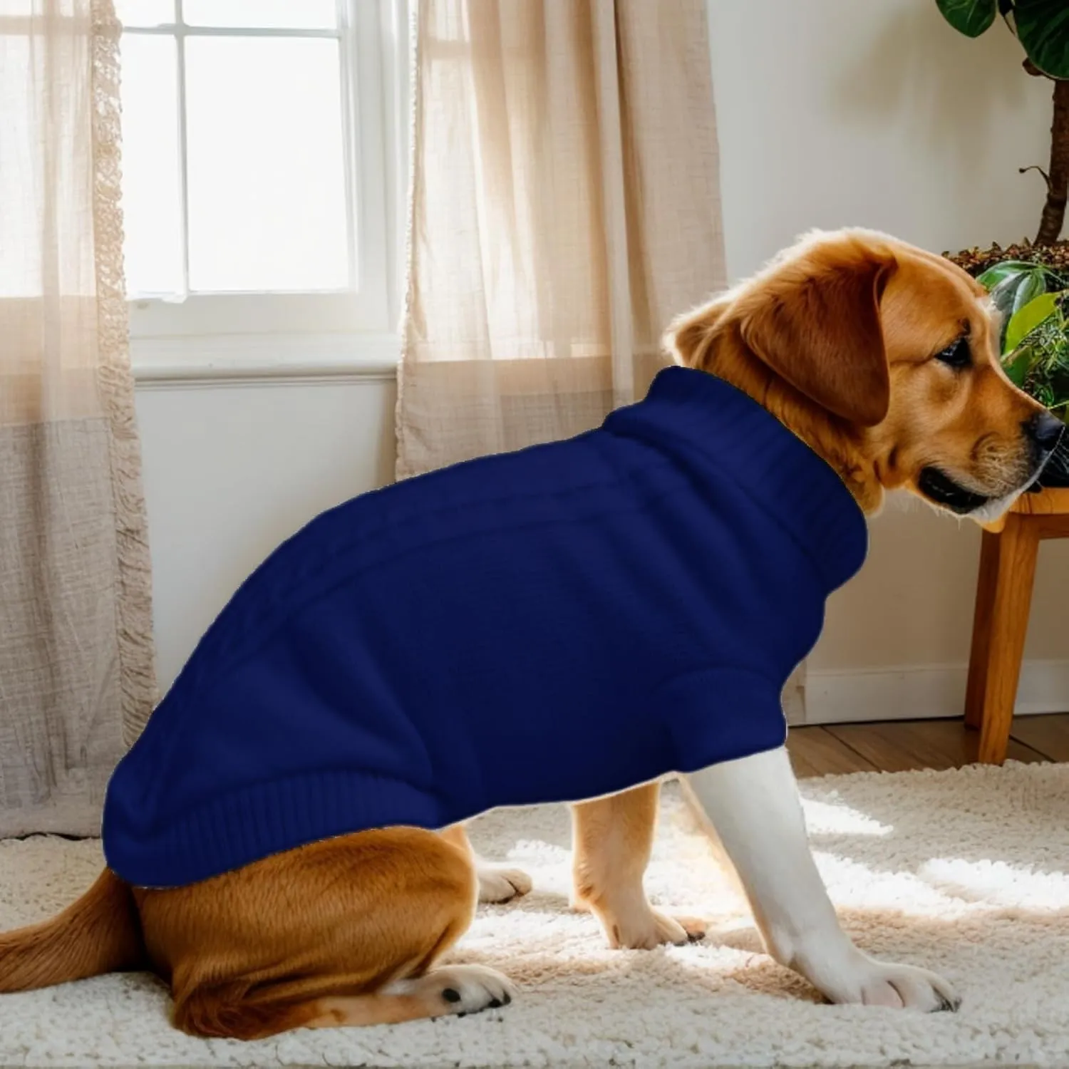 Small Dog Sweater with Hind Leg Straps & Knit Turtleneck, Winter Warm Dog Clothes for Small Dogs and Cats, Pet Sweater for Bulldog, Chihuahua, Yorkie, Pug, Kitten (Navy Dog Sweater, XS)