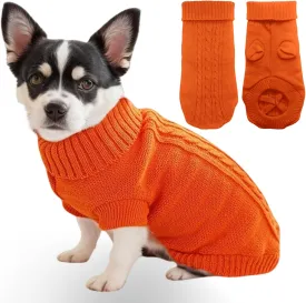 Small Dog Sweater with Hind Leg Straps & Knit Turtleneck, Winter Warm Dog Clothes for Small Dogs and Cats, Pet Sweater for Bulldog, Chihuahua, Yorkie, Pug, Kitten (Orange Dog Sweater, XS)