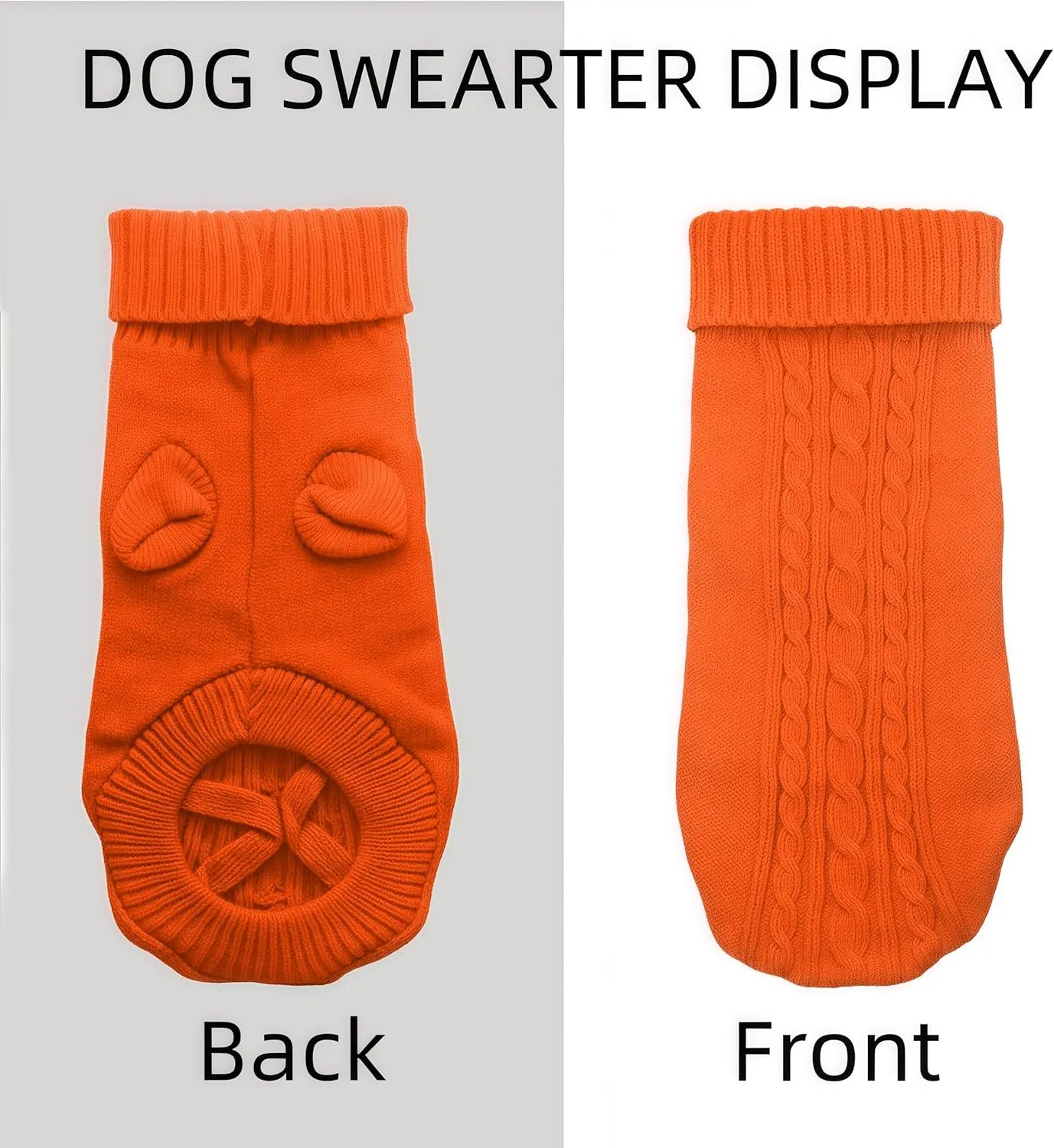 Small Dog Sweater with Hind Leg Straps & Knit Turtleneck, Winter Warm Dog Clothes for Small Dogs and Cats, Pet Sweater for Bulldog, Chihuahua, Yorkie, Pug, Kitten (Orange Dog Sweater, XS)