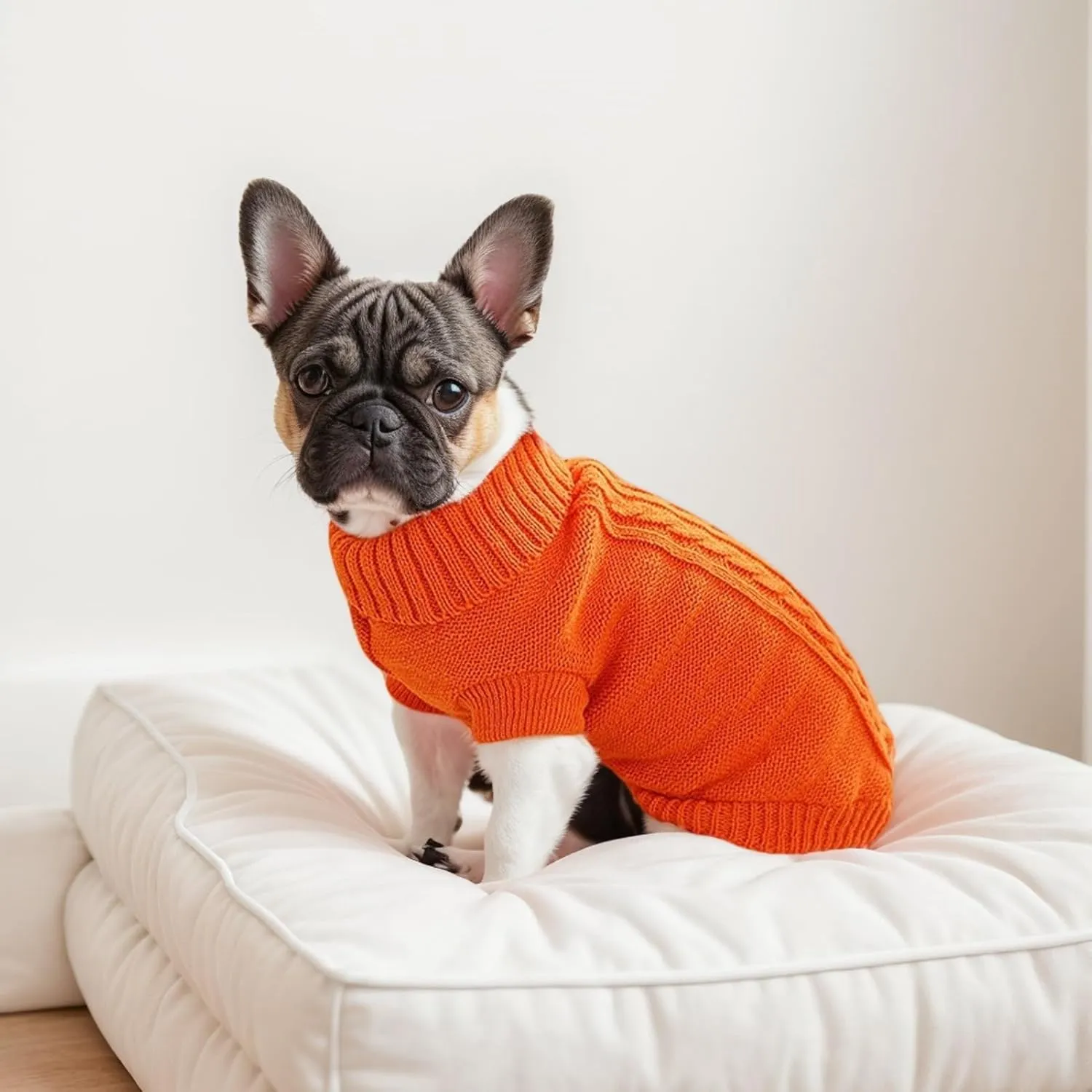 Small Dog Sweater with Hind Leg Straps & Knit Turtleneck, Winter Warm Dog Clothes for Small Dogs and Cats, Pet Sweater for Bulldog, Chihuahua, Yorkie, Pug, Kitten (Orange Dog Sweater, XS)