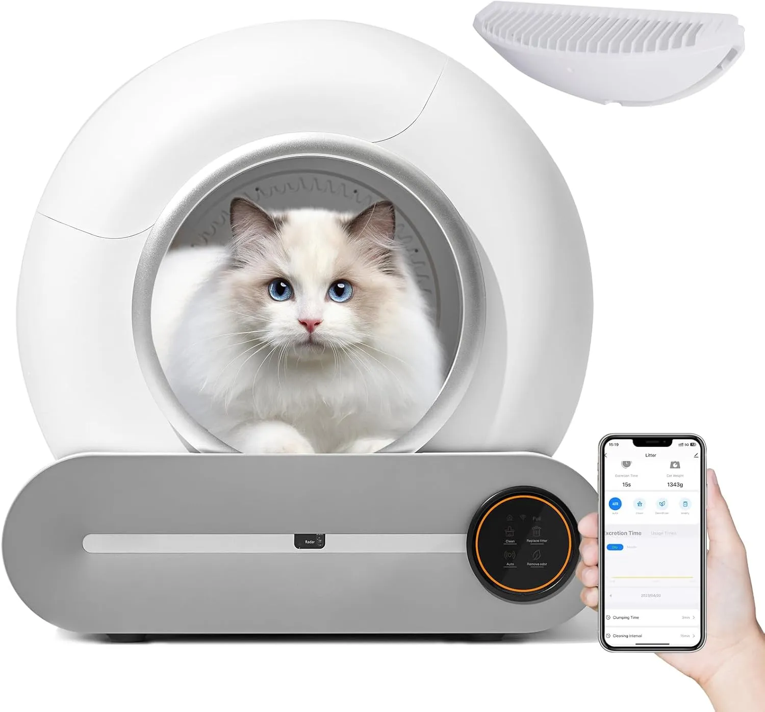Smart Automatic Cat Litter Box, WiFi App Control, 65L Large Capacity, Self-Cleaning with Odor Control, White