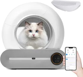 Smart Automatic Cat Litter Box, WiFi App Control, 65L Large Capacity, Self-Cleaning with Odor Control, White