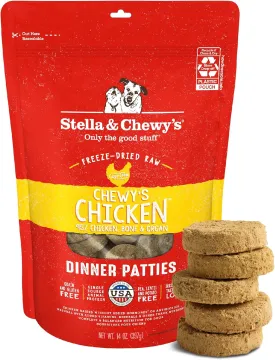 Stella & Chewy's Freeze-Dried Raw Dinner Patties - Chicken Recipe - High Protein Grain-Free Puppy & Dog Food - Perfect For Picky Eaters - 14 oz