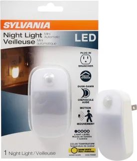 SYLVANIA LED Mini Automatic Plug-In Night Light with Sensor, Motion Activated, Dusk to Dawn, Warm White, Plug-In Type - 1 Pack (64988)