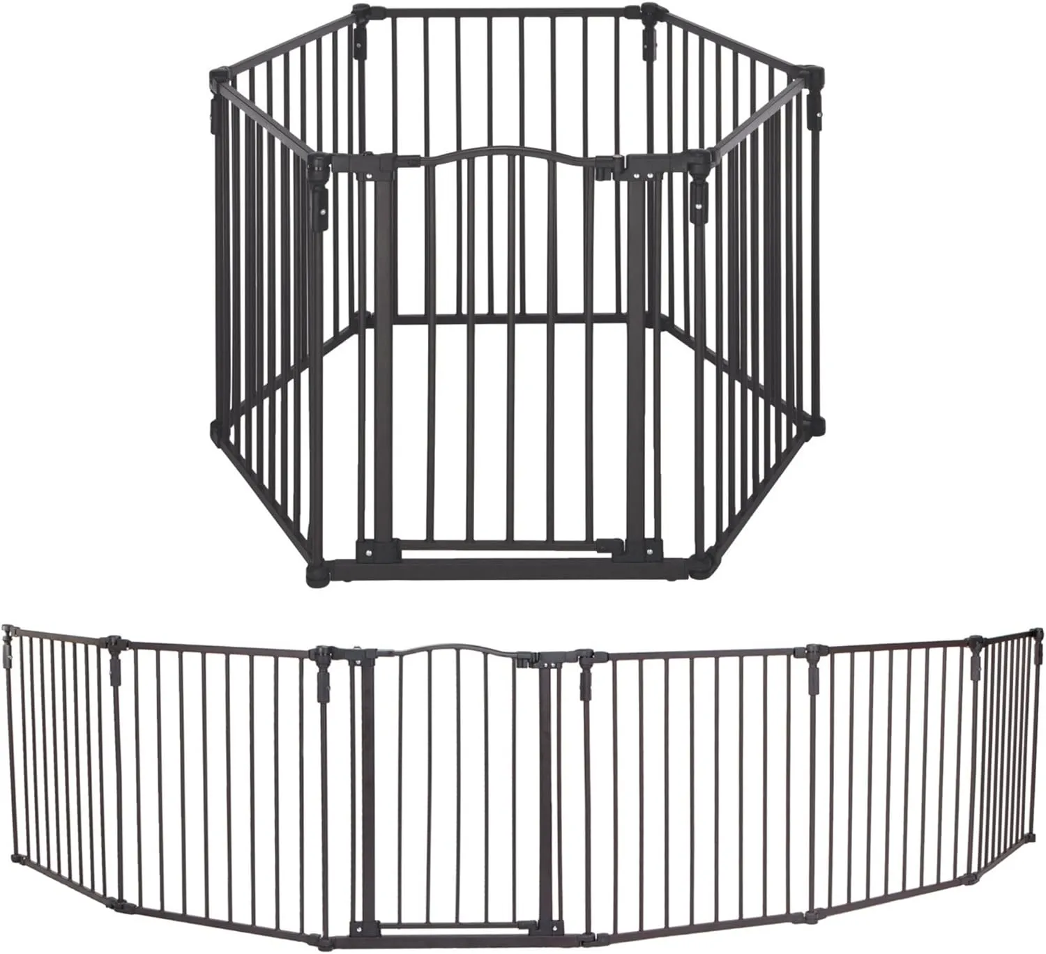Toddleroo by North States 3 in 1 Arched Decor Metal Superyard 6 Panel Play Yard, Baby Gate, Playpen or Baby Fence, 151" Wide. Wall Mount Kit Included. 10 sq ft play yard (30" tall, Matte Bronze)