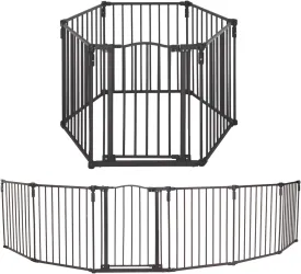 Toddleroo by North States 3 in 1 Arched Decor Metal Superyard 6 Panel Play Yard, Baby Gate, Playpen or Baby Fence, 151" Wide. Wall Mount Kit Included. 10 sq ft play yard (30" tall, Matte Bronze)