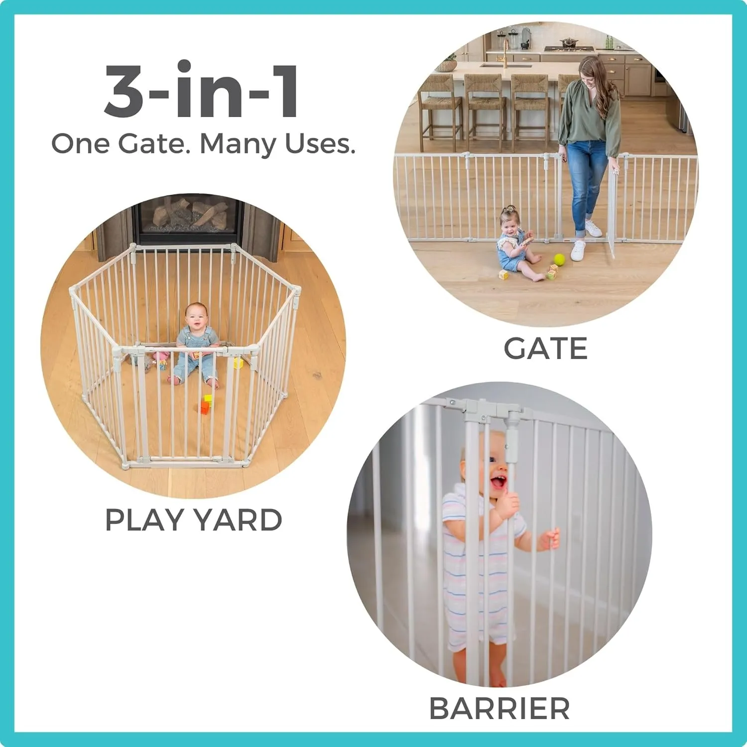 Toddleroo by North States 3 in 1 Metal Superyard 6 Panel Play Yard, Baby Gate, Playpen or Extra Wide Baby Fence, 151" Wide. Wall Mount Kit Included. 10 sq ft play yard (30" tall, Taupe)
