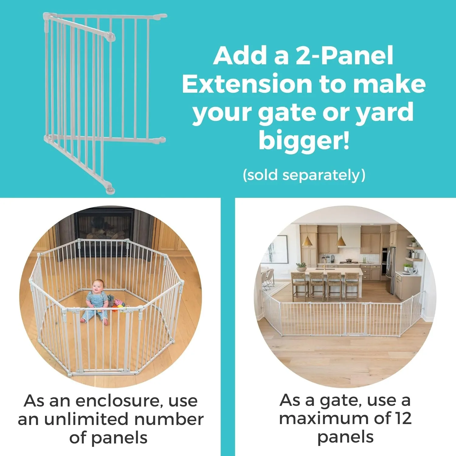Toddleroo by North States 3 in 1 Metal Superyard 6 Panel Play Yard, Baby Gate, Playpen or Extra Wide Baby Fence, 151" Wide. Wall Mount Kit Included. 10 sq ft play yard (30" tall, Taupe)