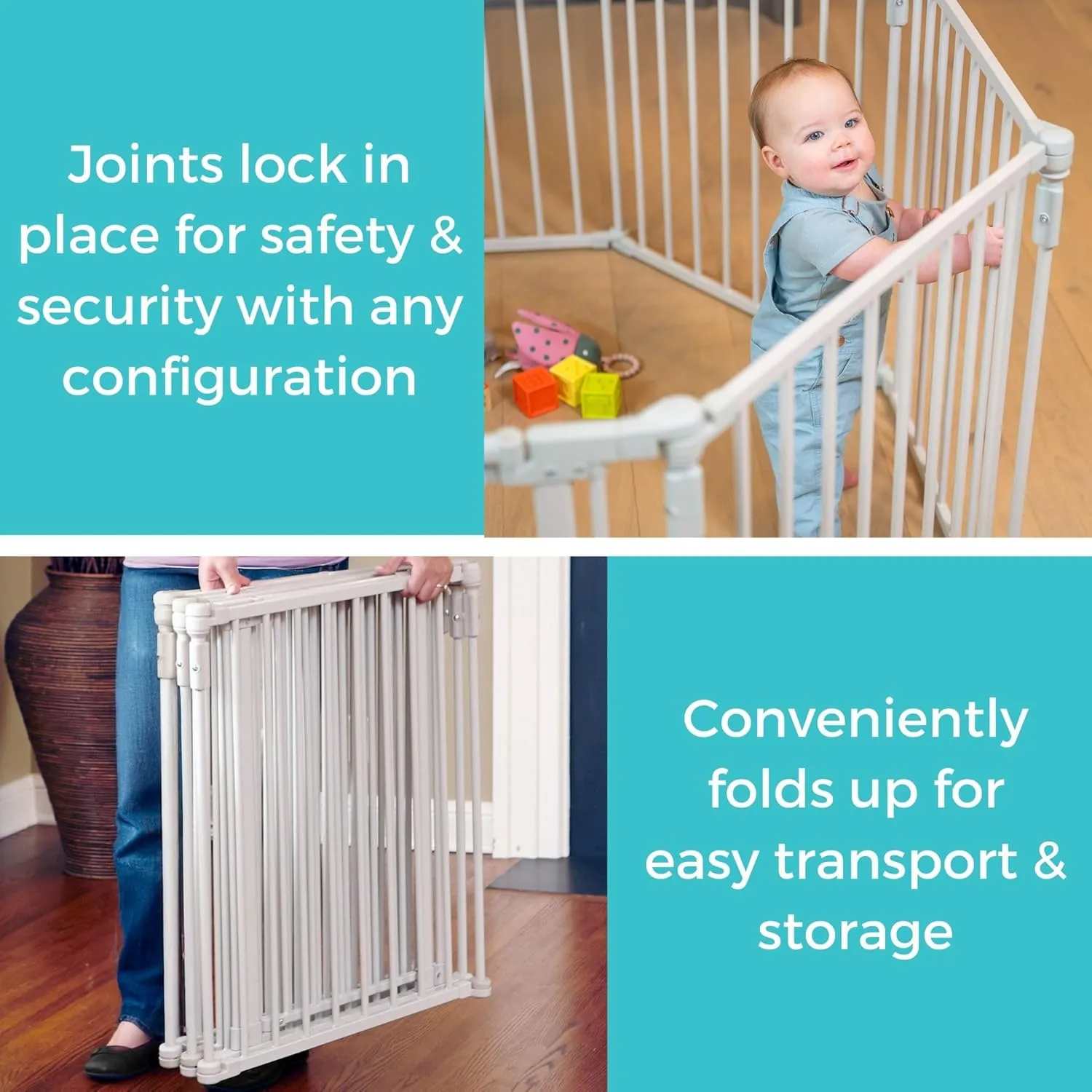 Toddleroo by North States 3 in 1 Metal Superyard 6 Panel Play Yard, Baby Gate, Playpen or Extra Wide Baby Fence, 151" Wide. Wall Mount Kit Included. 10 sq ft play yard (30" tall, Taupe)