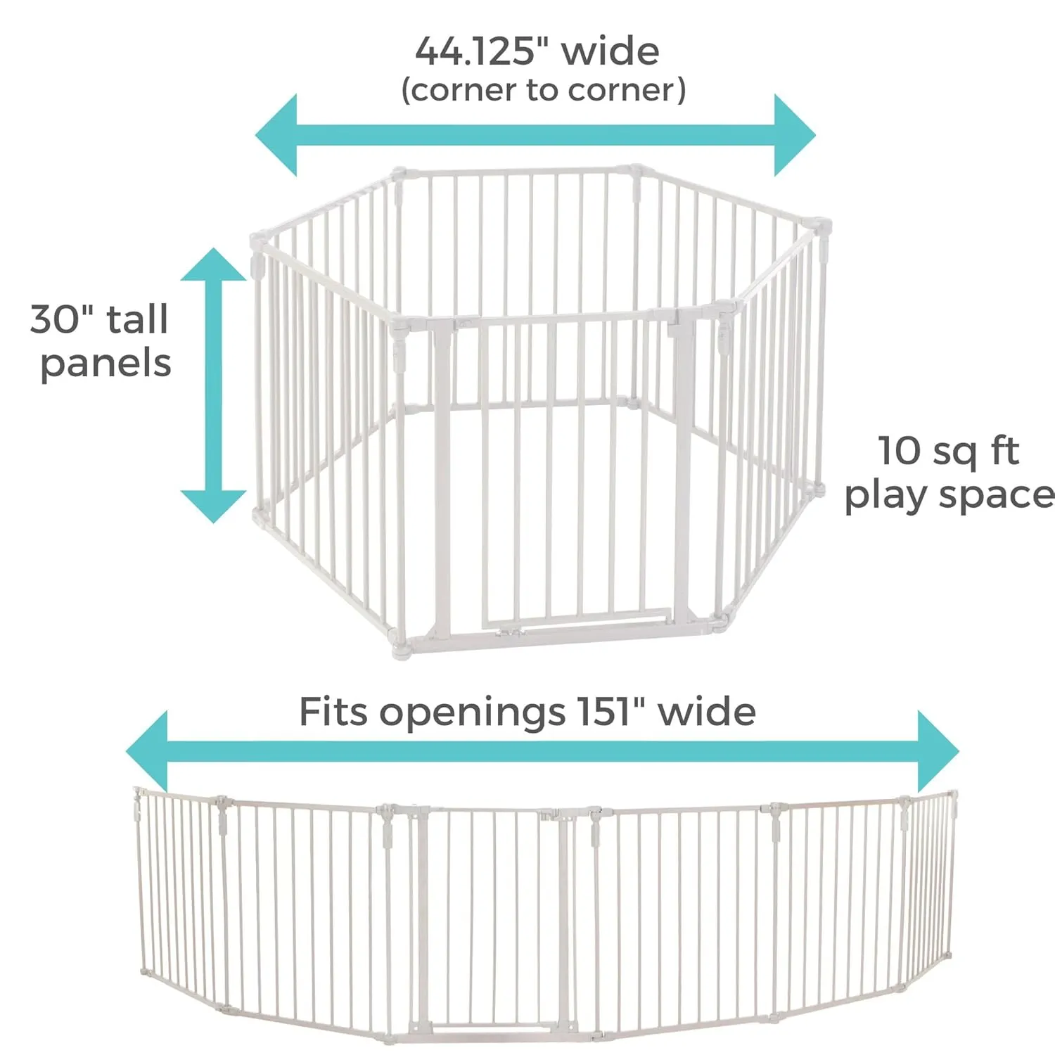 Toddleroo by North States 3 in 1 Metal Superyard 6 Panel Play Yard, Baby Gate, Playpen or Extra Wide Baby Fence, 151" Wide. Wall Mount Kit Included. 10 sq ft play yard (30" tall, Taupe)