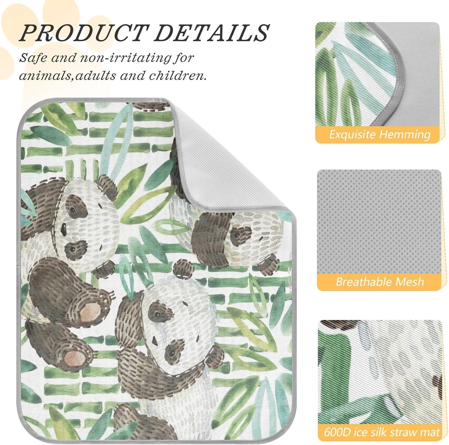 Washable Dog Cooling Mat Cute Panda Watercolor Summer Cats Sleeping Mat Spring Bamboo Dog Bed Mats 23.6 * 38.6inch Pet Ice Silk Sleep Kennel Pad Animal Sleep Bed for Home Outdoor Travel