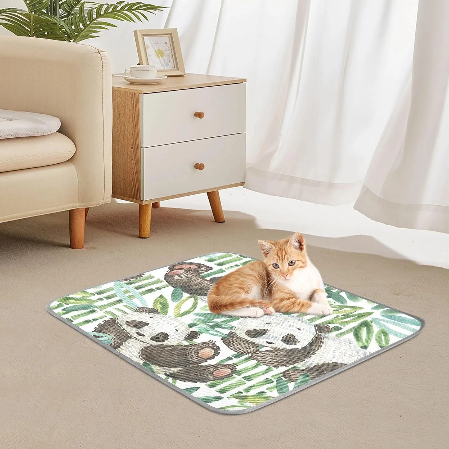 Washable Dog Cooling Mat Cute Panda Watercolor Summer Cats Sleeping Mat Spring Bamboo Dog Bed Mats 23.6 * 38.6inch Pet Ice Silk Sleep Kennel Pad Animal Sleep Bed for Home Outdoor Travel