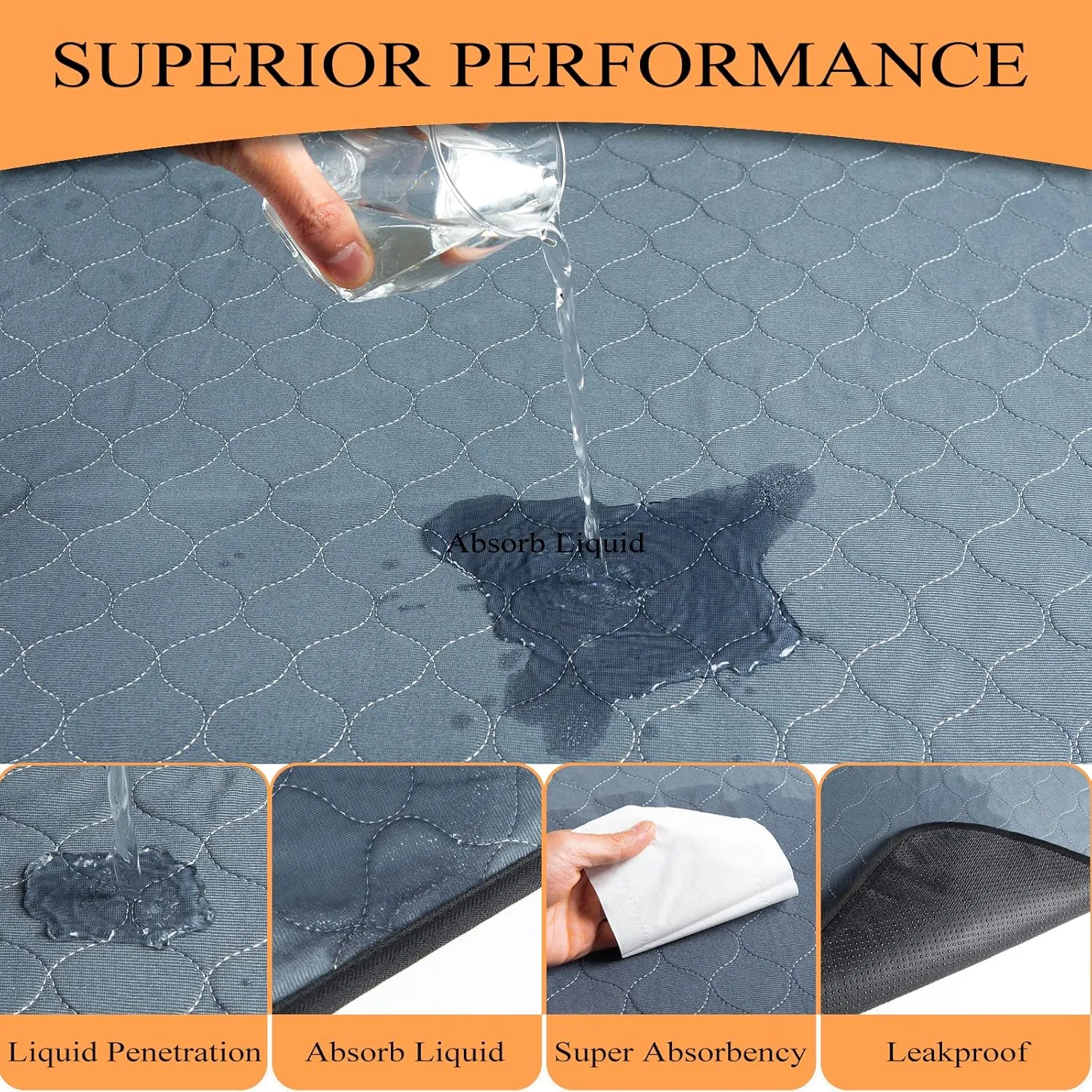 Washable Pee Pads for Dogs, 2 Pack, Grey, Polyester, Reusable Pet Training Pads, Octagon, 71'' Diagonal, Non-Slip, Super Absorbent