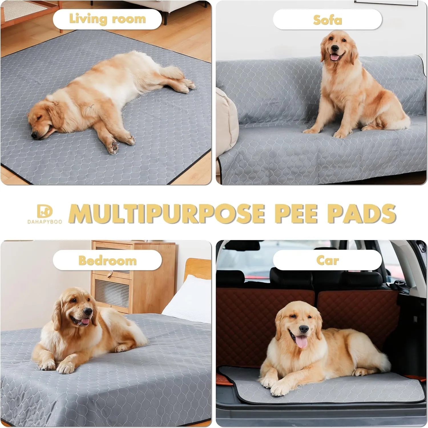 Washable Pee Pads for Dogs,4 Pack Reusable Puppy Pads for Dogs,24x36 Non-Slip Waterproof Pet Training Pads for Crate, Playpen, Bed, Sofa,Whelping Box, Potty Training