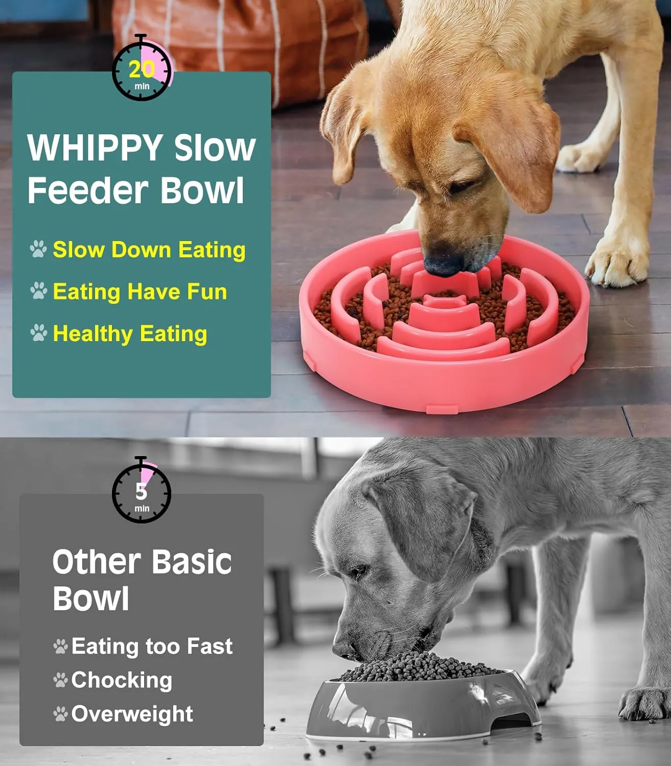 WHIPPY Large Slow Feeder Dog Bowls for Large Medium Dogs Anti-Chocking Slow Feeding Maze Dog Food Bowl Slow Eating Interactive Bloat Stop Puzzle Bowl,Pink