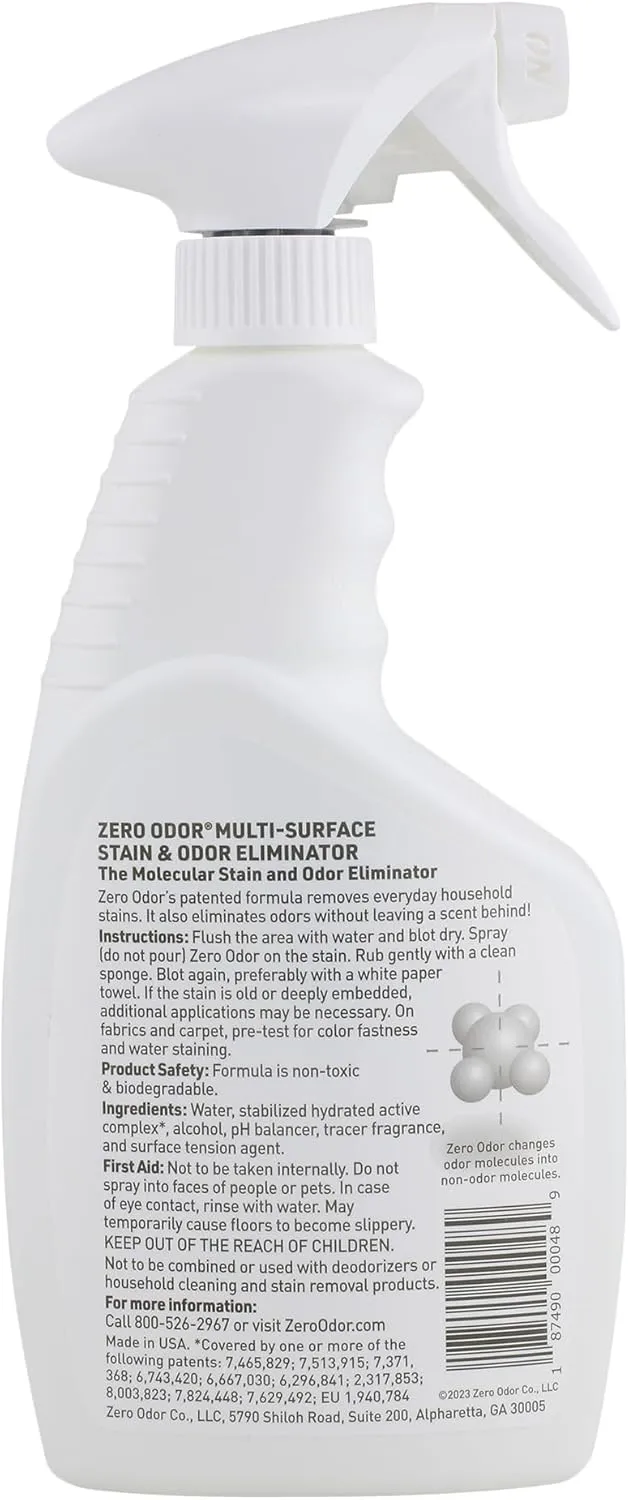Zero Odor  Multi-Surface Stain Remover & Odor Eliminator - Remove Stains and Odor Patented Molecular Technology Best for Carpet, Rug, Linens, Furniture, Floors, 16oz